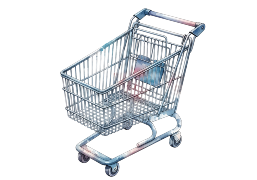 Watercolor empty shopping cart illustration for retail concepts