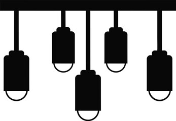 Modern minimalist pendant light fixture with five hanging cylindrical lamps silhouette