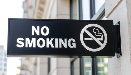 Metallic black No Smoking signage mounted on a front wall of office building