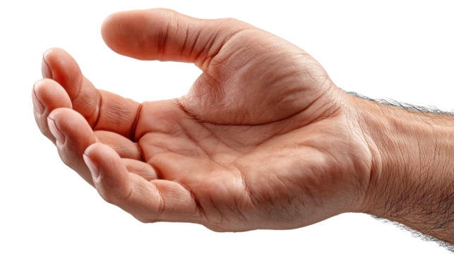 Hand Gesture: A close-up view of an open human hand, the palm gracefully upturned, showcasing intricate details and textures. The image exudes a sense of invitation and offers.