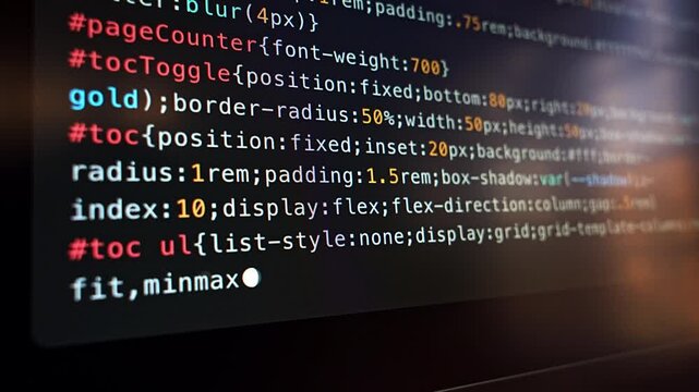 A close-up view of colorful code displayed on a screen, highlighting CSS styling elements during software development