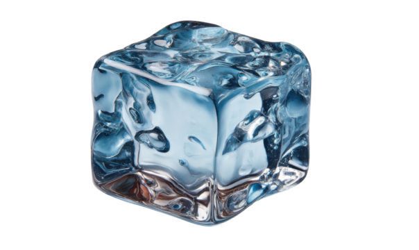 Ice Cube Close-up: a single, glistening ice cube, capturing the purity and transparency of frozen water, ready to cool any beverage. 