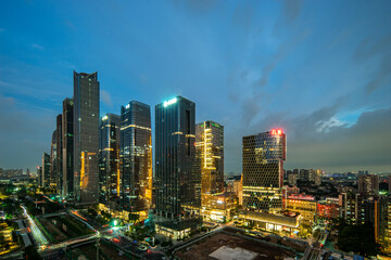 Fototapeta premium Night view of the Pazhou West District CBD architectural complex in Guangzhou, China