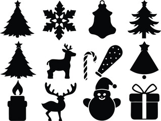 A collection of Christmas icons silhouette vector illustration