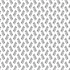 Black and White hand drawn geometric leave branch seamless pattern.