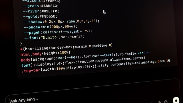 A close-up view of colorful code displayed on a screen, highlighting CSS styling elements during software development