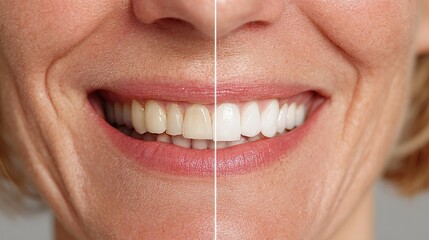 Side-by-side comparison of teeth before and after whitening, showcasing smile enhancement and dental care results
