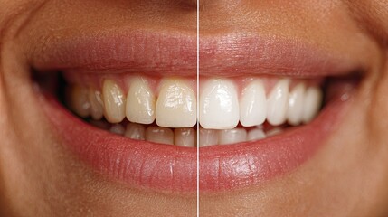 Close-up of Healthy Smile Before and After Teeth Whitening Treatment with Gleaming White Teeth