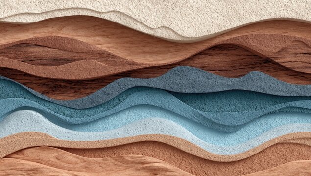 Wavy, layered textures in earthy and cool tones