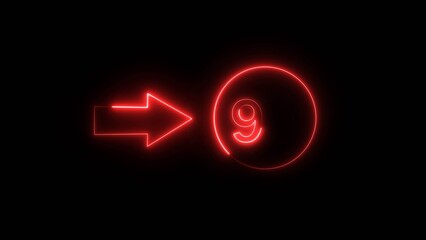 Neon counting 9 number. Neon countdown number illustration.  Counting number with arrow symbol.