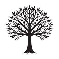 Obraz premium Tree Silhouette with Branches and Leaves Design for Nature Symbol