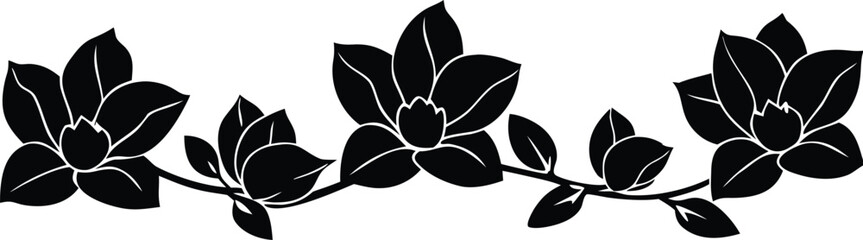 Horizontal seamless border with magnolia flowers silhouette vector illustration