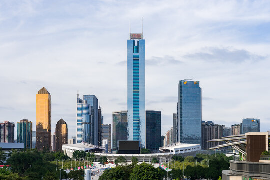 Architectural views of Tianhe District (BCD) and Tianhe Sports Center in Guangzhou, China