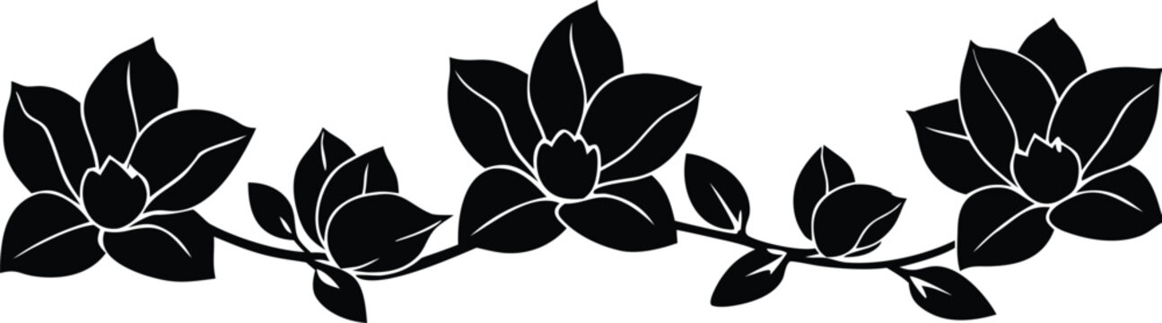 Horizontal seamless border with magnolia flowers silhouette vector illustration