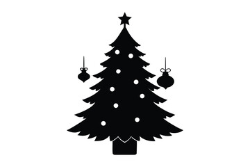 Minimal Christmas Tree Silhouette with Ornaments and Gift