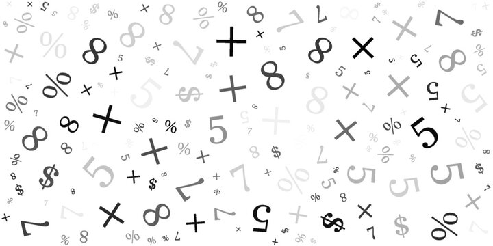 Seamless background with twisted numbers and math symbols. Randomly distributed numerals. One to zero disorganized of different sizes and angles. Illustration on gradient bg vector saved in EPS 10.