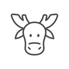 Moose Milk Animal Icon. Thin Line Illustration of Moose Head with Antlers for Northern Dairy Farming and Forest Nutrition. Isolated Moose Head Vector Linear Icon.

