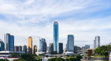 Architectural views of Tianhe District (BCD) and Tianhe Sports Center in Guangzhou, China
