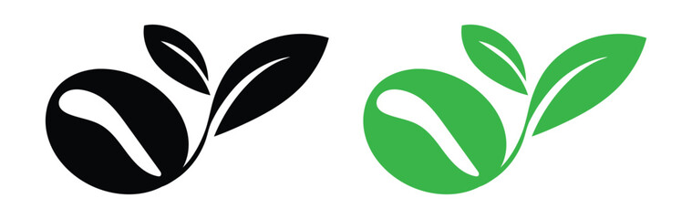 sprouted grain icon. seed germination. organic farming and agriculture symbol. isolated vector image in simple style,Three sprouting seeds icons for spring growth concepts,