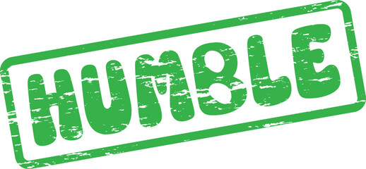 Vibrant green distressed rubber stamp impression displaying the powerful word HUMBLE for modesty