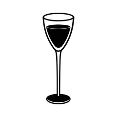 Single elegant wine glass outline illustration with dark liquid inside