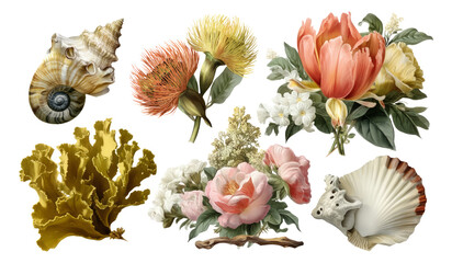 Obraz premium Delicate Coastal Natural Objects in Vibrant Illustration Style for Stock Asset Use