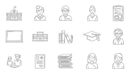 Hand drawn education and career icons set in sketch style