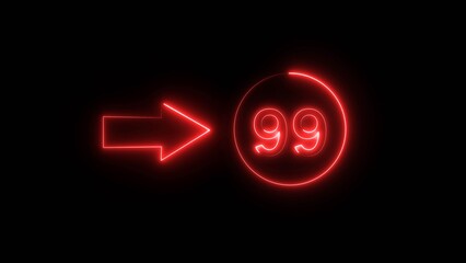 Neon counting 99 number. Neon countdown number illustration.  Counting number with arrow symbol.