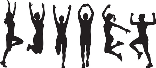 Silhouette of Women Exercising and Jumping with Energetic and Positive Vibes