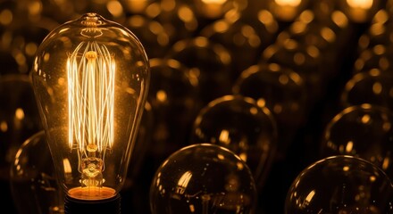 Vintage Edison light bulb glowing warm orange light