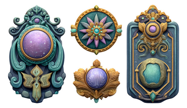 Enchanted Mythical Seals Carved with Intricate Designs and Cosmic Emblems