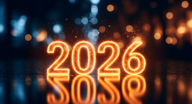 neon light wishing happy new year 2026