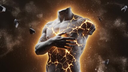 Cracked Stone Torso Coming to Life With Energy and Self Healing Process