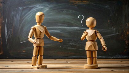 Wooden mannequins reach across pencil divide&mdash;ritual of silent exchange and posed intention, where extended arms and dark brushstrokes choreograph the emotional architecture of dialogue, tension, and c