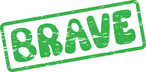 An authentic distressed green BRAVE word stamp inspiring courage, resilience, and fearless determination