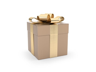 3D Gold Gift Box with Golden Ribbons Isolated on Transparent Background