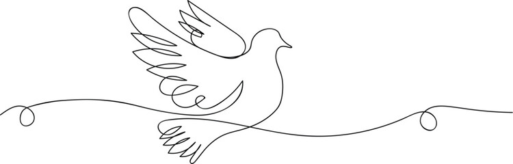 White dove in one continuous line drawing. Elegant white dove single line art illustration. A minimalist and graceful illustration of a white dove rendered in a single, continuous line drawing.