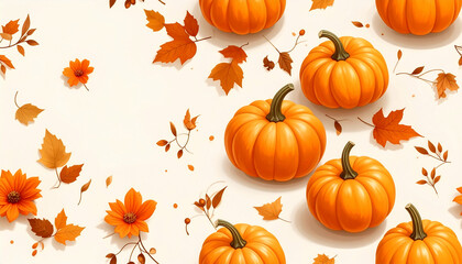 Autumn Pumpkins and Leaves
