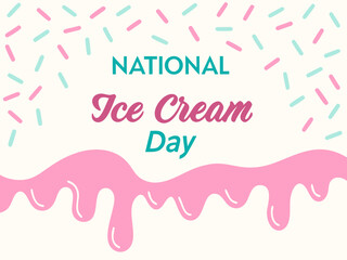 Celebrate National Ice Cream Day with Fun Sprinkles and Dripping Ice Cream Graphic in Pink and Teal Colors