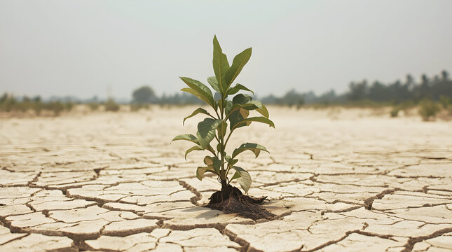 Lone Tree Sapling on Dry Cracked Soil | Ultra Realistic 8K Cinematic Background | Palash (Butea Monosperma) Wilting Leaves, Desert Plain, Climate Impact