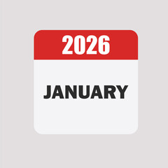 January 2026 calendar icon, a clean and modern design displaying the month and year, ideal for scheduling, planning, and time management