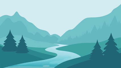 Serene River Foggy Forest