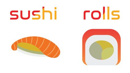 Sushi and Rolls Icon: Colorful Illustration of Japanese Cuisine Food for Stock Use