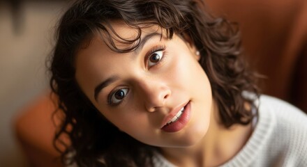 Close-up portrait of a young diverse woman with engaging smile