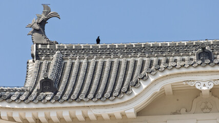 Closeup view Himeji castle roof ,UNESCO world heritage site in Himeji, Hyogo prefecture in Japan
