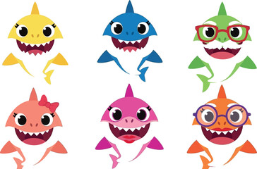 Fototapeta premium A set of cute and funny cartoon monster and animal vector illustrations with various comic expressions and smiles