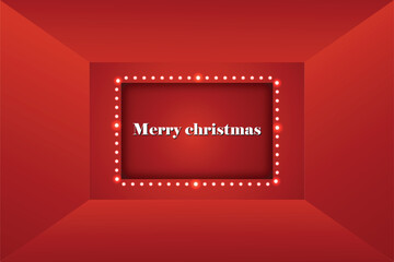 Merry Christmas Light Frame on Red Background