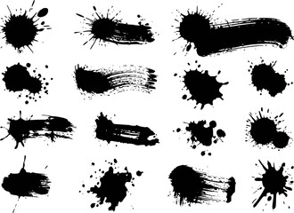 Collection of Black Ink Splatter and Brush Stroke Graphics