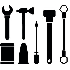 set of black construction tools simple flat vector