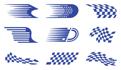Naklejka premium Collection of Blue Speed and Racing Flags Vector Graphics